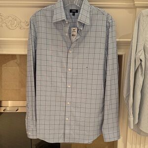 Express Men’s Light Blue Windowpane Dress Shirt